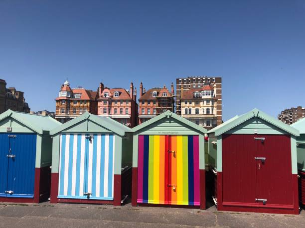 istock Pride Brighton oceanfront huts in rainbow colours 1185413565