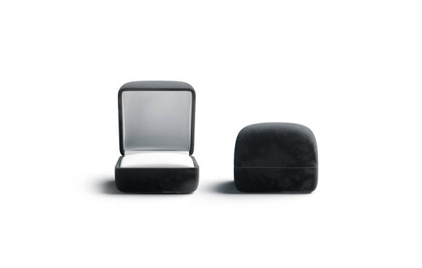 istock Blank black opened and closed ring box mockup, front view 1185414160