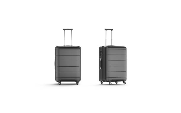 istock Blank black luggage with handle mockup stand isolated 1185416274