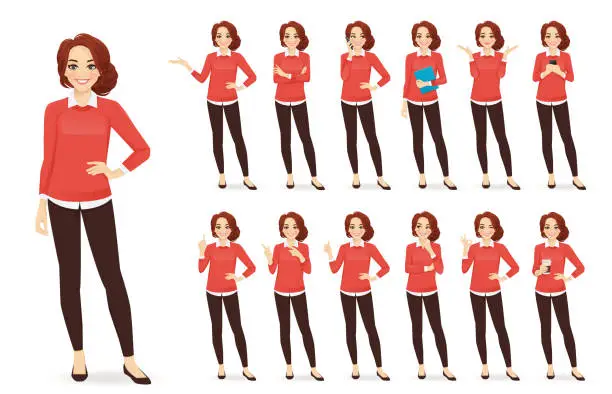 Vector illustration of Casual business woman character set