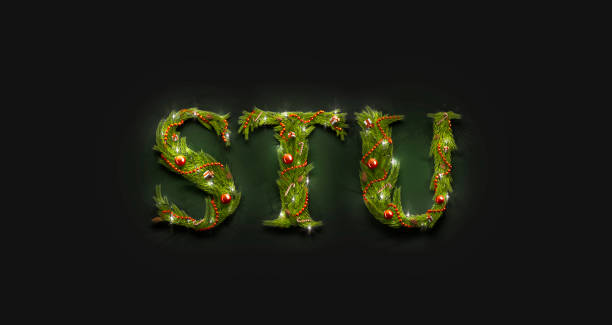 istock Decorative S T U letters, xmas font mockup in darkness 1185419475