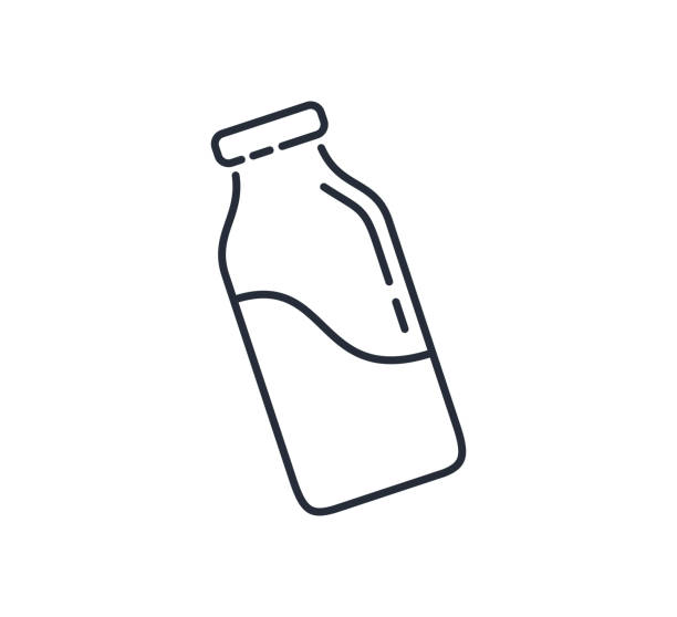 ミルクボトルアイコンテンプレートの色編集可能。ミルクボトルシンボルベクトルサインは、白い背景に分離されています。シンプルなロゴ - 牛乳ビン点のイラスト素材／クリップアート素材／マンガ素材／アイコン素材