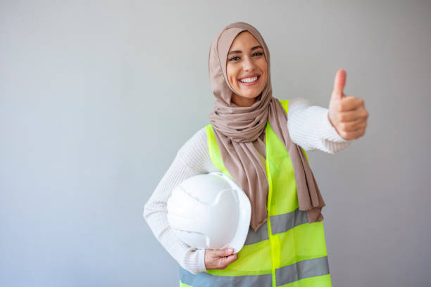 istock Muslim woman architect isolated 1185429253