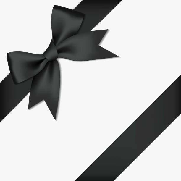 ilustraciones, imágenes clip art, dibujos animados e iconos de stock de realista decorativo brillante satinado lazo de cinta negro y cinta, aislado sobre fondo blanco - black ribbon gift bow