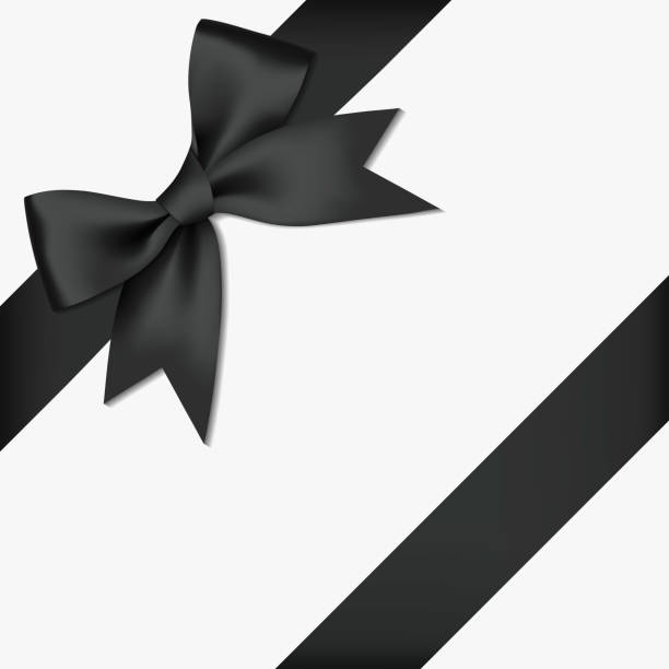 Realistic decorative shiny satin black ribbon bow and ribbon, isolated on white background eps 10 vector file gift wrap and ribbons stock illustrations
