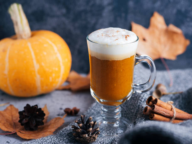 istock Pumpkin autumn coffee latte spicy with cinnamon . Thanksgiving drink 1185430070