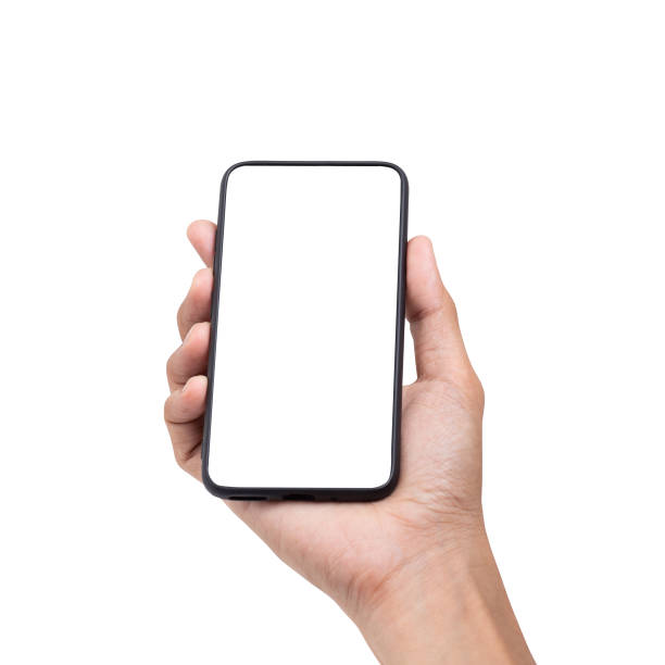 istock Hand man holding mobile smartphone with blank screen isolated on white background with clipping path 1185430863