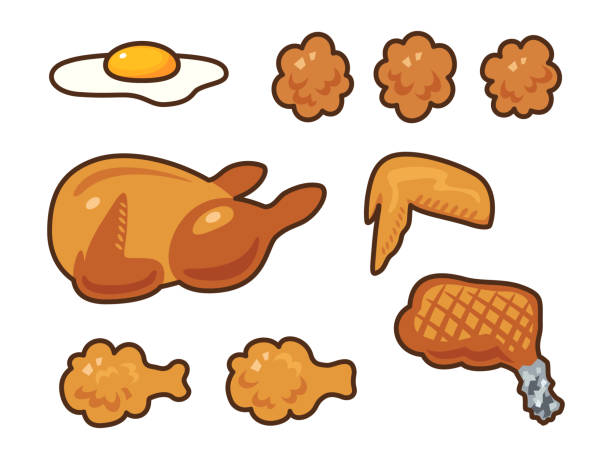 illustration satz von verschiedenen hühnergerichten (mit linienzeichnung) - roast chicken restaurant food vector stock-grafiken, -clipart, -cartoons und -symbole