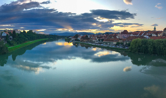 Left bank of the river Drava with Lent - the oldest part of the city, with the Old Vine, the oldest vine in the world. Maribor is the second largest city in Slovenia and the largest city of the traditional region of Lower Styria. The Drava river flows through Maribor.