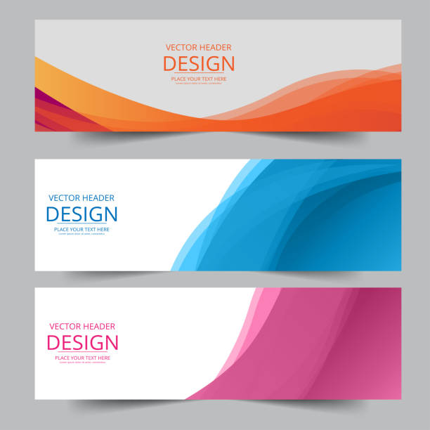 Set of abstract vector banners design. Collection of web banner template. Set of abstract vector banners design. Collection of web banner template. modern template design for web, ads, flyer, poster with 3 different colors isolated on grey background heading stock illustrations
