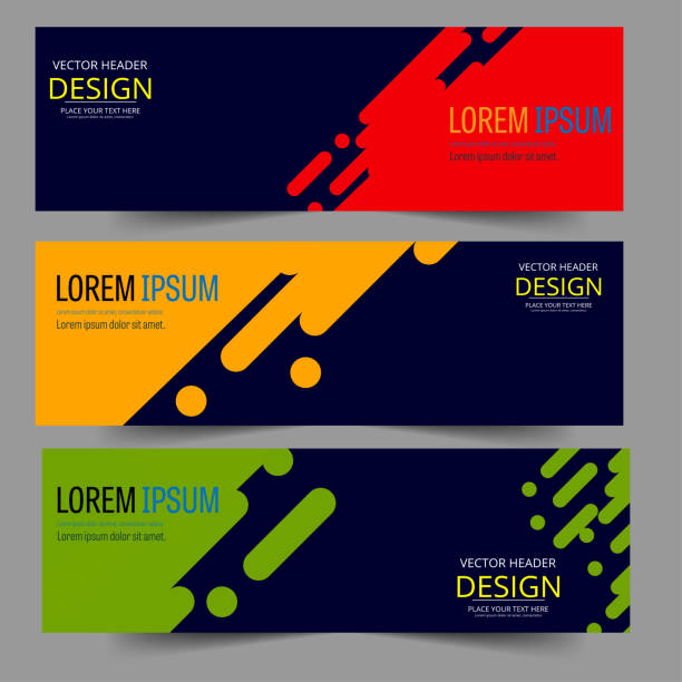 Set of abstract vector banners design. Collection of web banner template. Set of abstract vector banners design. Collection of web banner template. modern template design for web, ads, flyer, poster with 3 different colors isolated on grey background heading stock illustrations