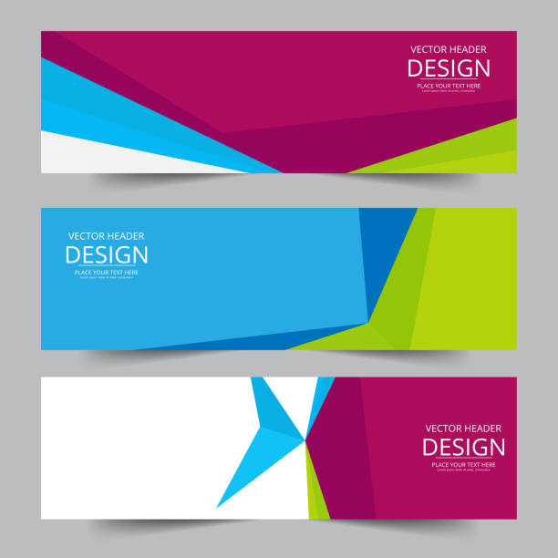 Set of abstract vector banners design. Collection of web banner template. Set of abstract vector banners design. Collection of web banner template. modern template design for web, ads, flyer, poster with 3 different colors isolated on grey background heading stock illustrations