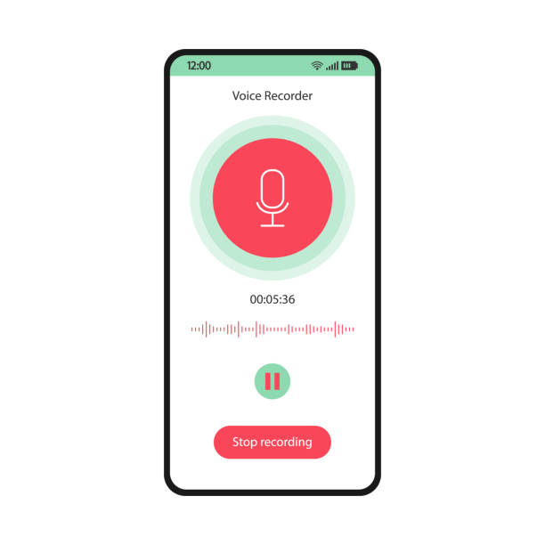 ilustraciones, imágenes clip art, dibujos animados e iconos de stock de grabadora de voz aplicación smartphone interfaz plantilla vectorial - recorder