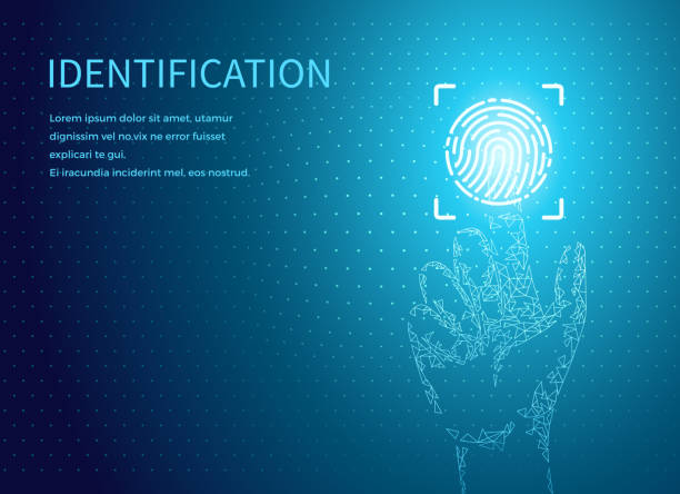 identyfikacja odcisków palców plakat dane cyfrowe - fingerprint blue human finger fingermark stock illustrations