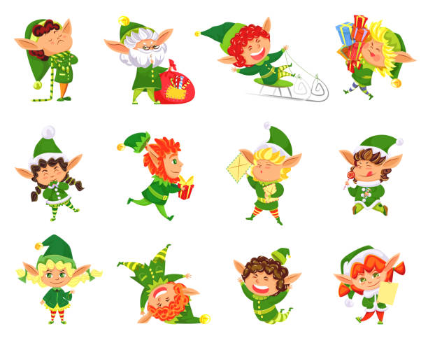 illustrazioni stock, clip art, cartoni animati e icone di tendenza di elf winter season aiutante di babbo natale vector - nana