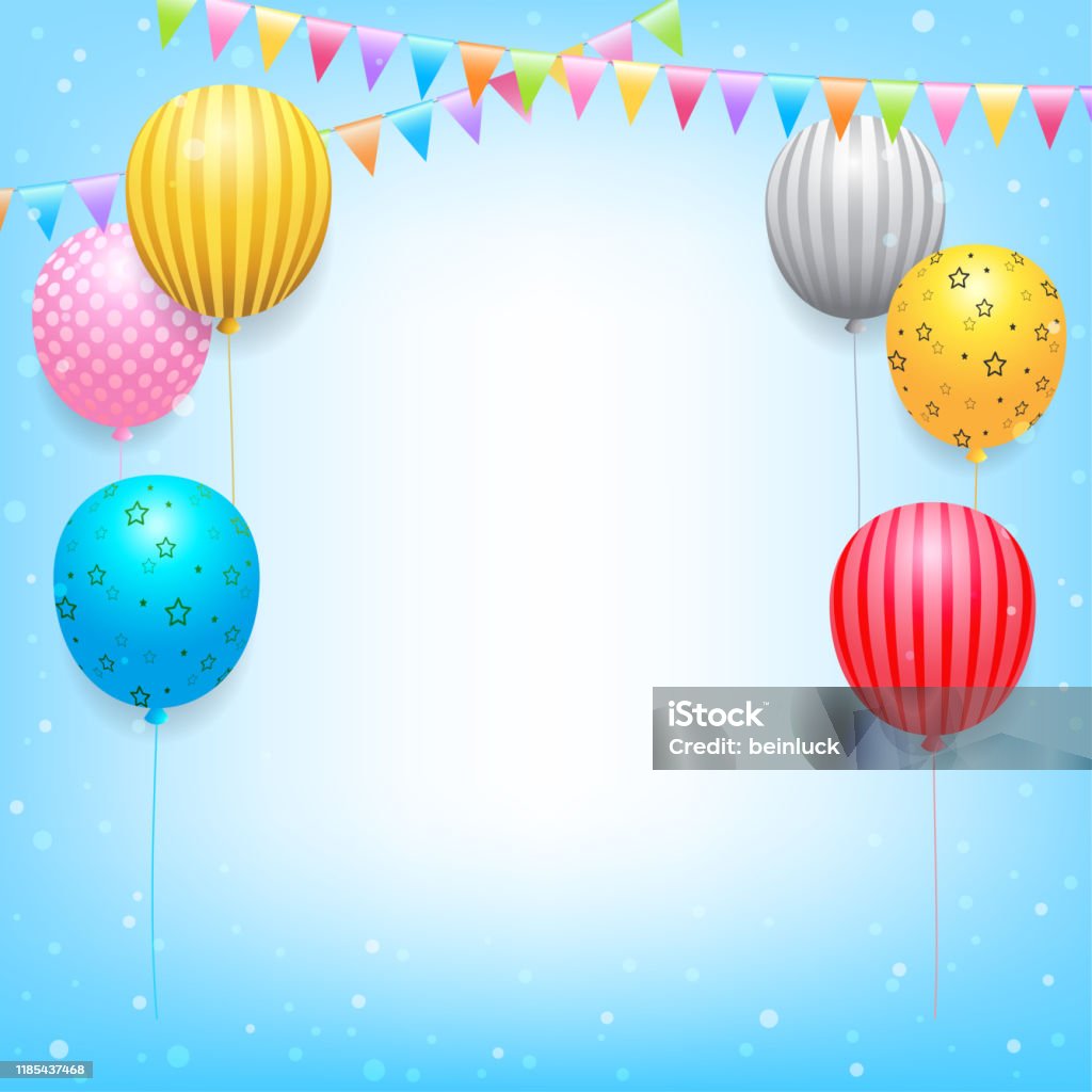 Birthday Banner Card Frame Template With Colorful Balloons And ...