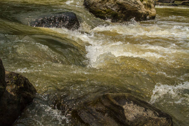 岩とクローズアップ美しい自然の川の水の流れの風景 - natural phenomenon waterfall rock tranquil scene ストックフォトと画像