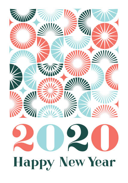 New Year greeting card with modern geometric semi circle pattern. 
Fully editable vector.