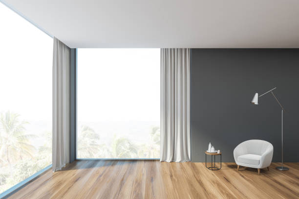 istock Gray living room with white armchair 1185443759