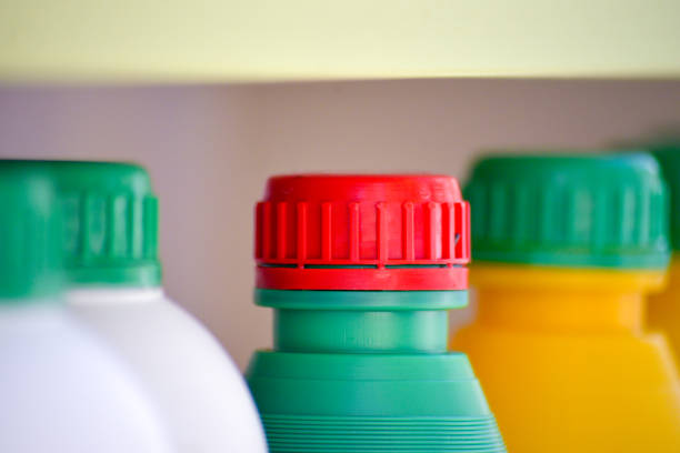 colorfulplastic chemical bottles and caps image of a