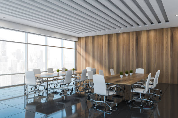 istock White and wooden meeting room corner 1185444767