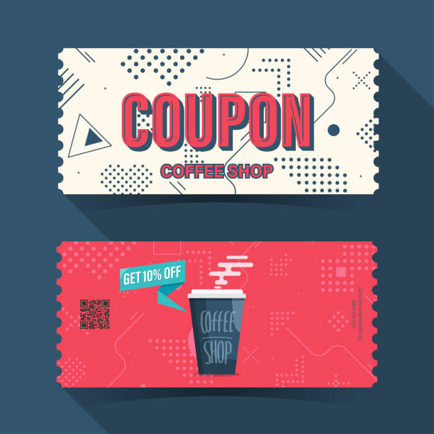 ilustrações de stock, clip art, desenhos animados e ícones de coffee shop coupon ticket card. element template for graphics design. vector illustration - bar code illustrations