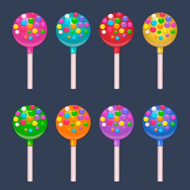 Vector illustration of Colored spheric lollipops set on white sticks