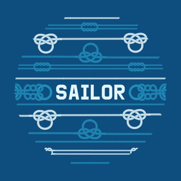 Different nautical sailor knots and ropes vector illustration. String twisted thread cable banner. Ship marine lasso flyer. Sailing equipment vintage noose cordage. Different nautical sailor knots and ropes vector illustration. String twisted thread cable banner. Ship marine lasso flyer. Sailing equipment vintage noose cordage. Navy natural curve line. sailor moon stock illustrations
