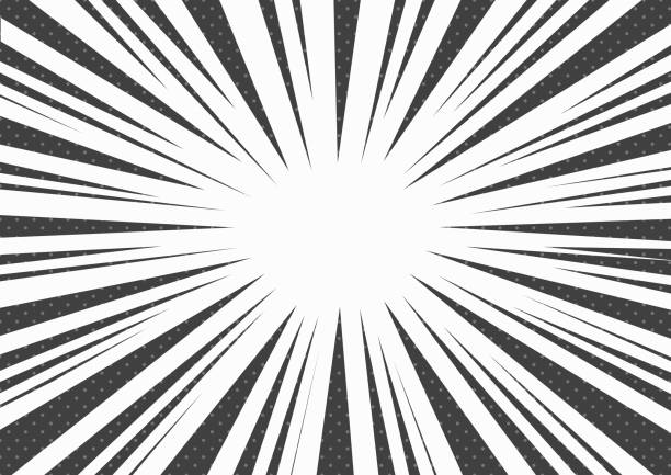 ilustraciones, imágenes clip art, dibujos animados e iconos de stock de fondo abstracto de arte pop cómico en blanco y negro con rayos de sol, espacio para su texto. vector - sound effect