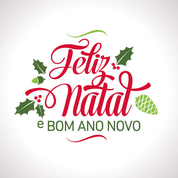 portugalski happy christmas lettering tekst - portuguese language stock illustrations
