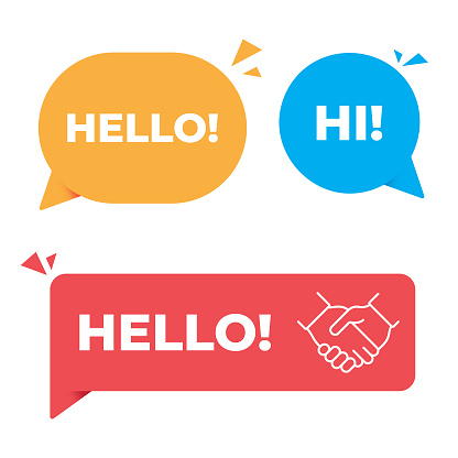 Hello, Hi Speech Bubble and Handshake Banner Vector Design. Vector Illustration EPS 10 File.