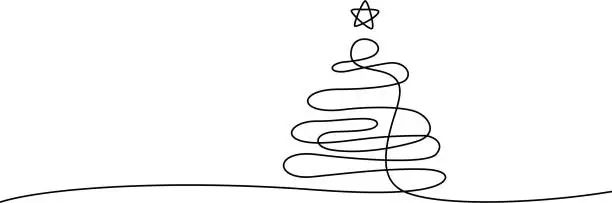 Vector illustration of xmas tree line art