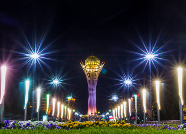 Nur-Sultan Astana, Kazakhstan, 15 august 2016: Baiterek Tower beautiful night city
