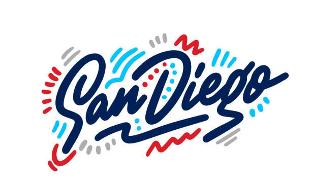 American_City02-02-06 San Diego handwritten city name.Modern Calligraphy Hand Lettering for Printing,background ,logo, for posters, invitations, cards, etc. Typography vector. san diego stock illustrations