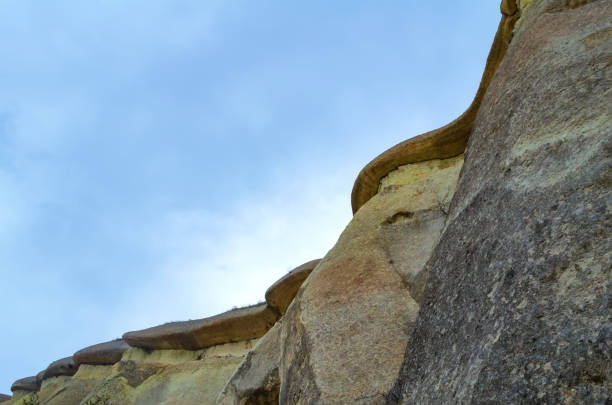 Rock of volcanic tuff in Turkish Cappadocia. Bottom view. Pashabag Valley