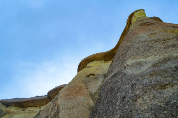 Rock of volcanic tuff in Turkish Cappadocia. Bottom view. Pashabag Valley