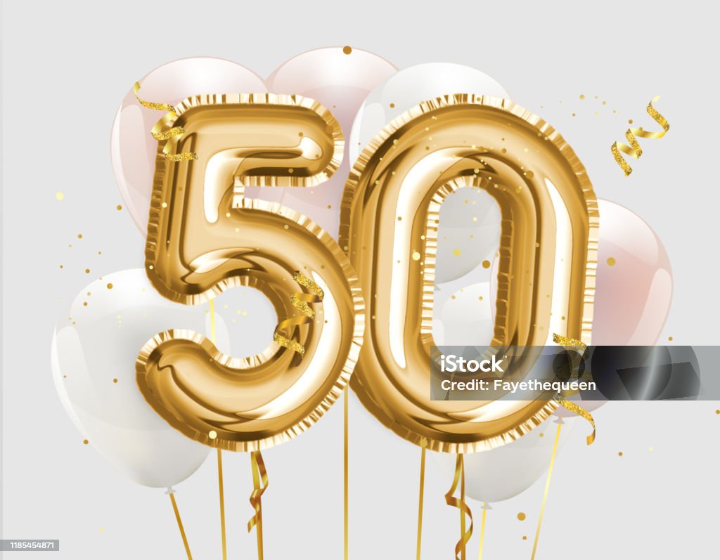 De slaapkamer schoonmaken Fjord helikopter Happy 50th Birthday Gold Foil Balloon Greeting Background 50 Years  Anniversary Logo Template 50th Celebrating With Confetti Stock Photo -  Download Image Now - iStock