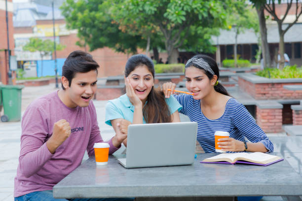 istock Excited student on line in a University stock photo 1185455893