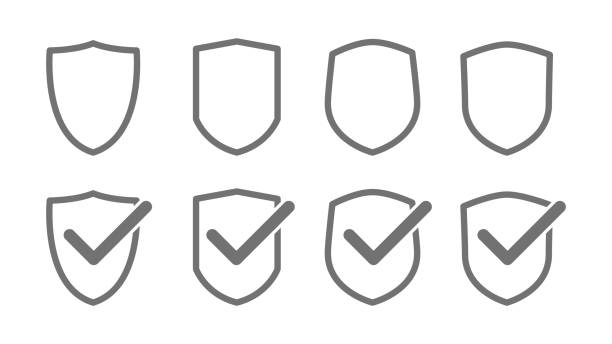 sheld with check mark icon sheld with check mark - concept icon sheld stock illustrations