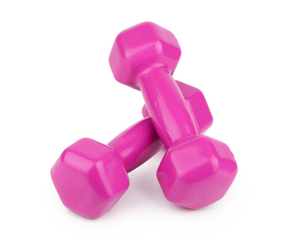 istock Pink 2 kg dumbbells isolated on white background 1185458833