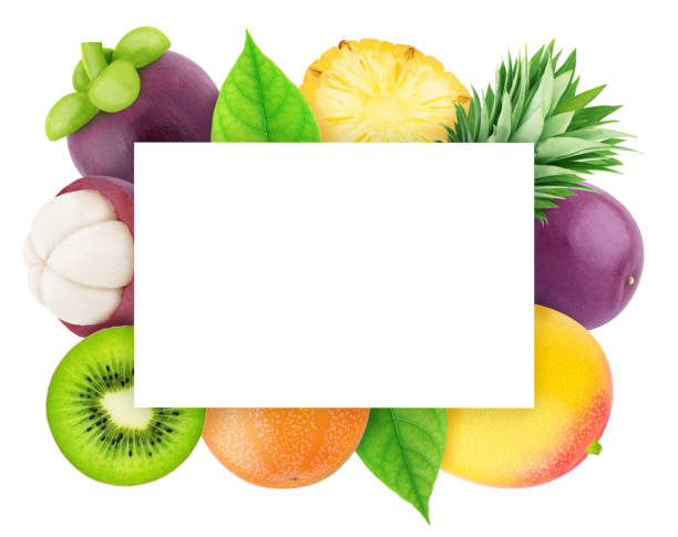 istock Square frame made of fruit mix with copyspase inside isolated on a white background with clipping path. 1185460177