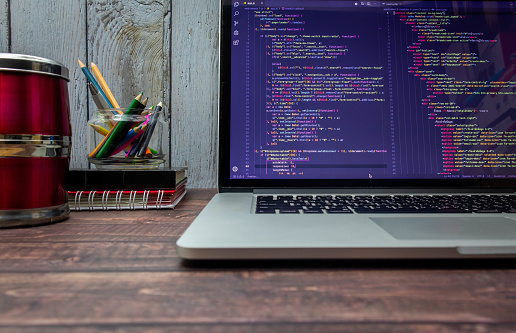 The Screen Of The Program Source Code On The Laptop Stock Photo ...