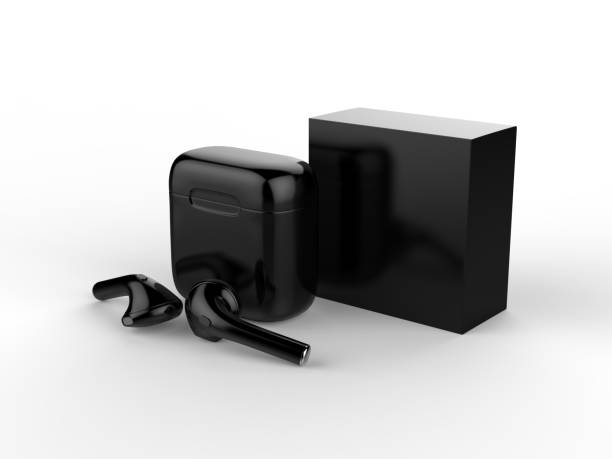 istock Blank promotional wireless earbuds with box package. 3d render illustration. 1185461775