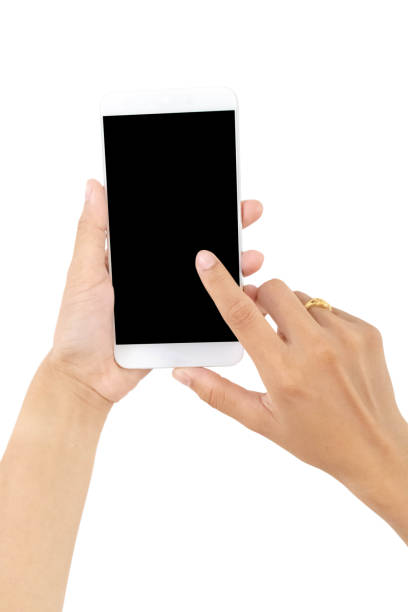 istock Female hand holding a white cell phone 1185462423