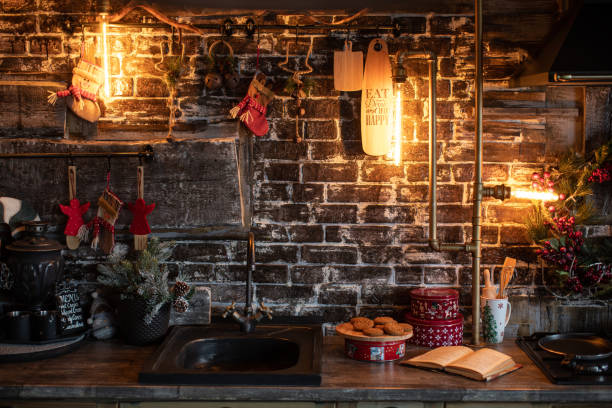 istock Cozy and warm kitchen with Christmas decor. Happy New Year 1185462706
