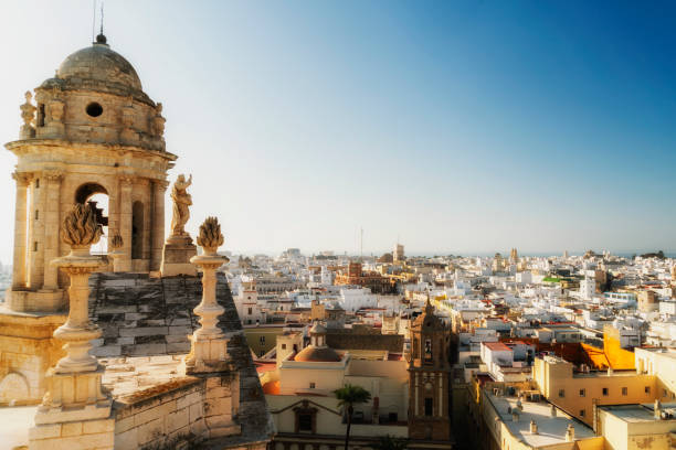 On the top of Cathedral de Santa Cruz in Cadiz, Andalusia, Spain stock photo