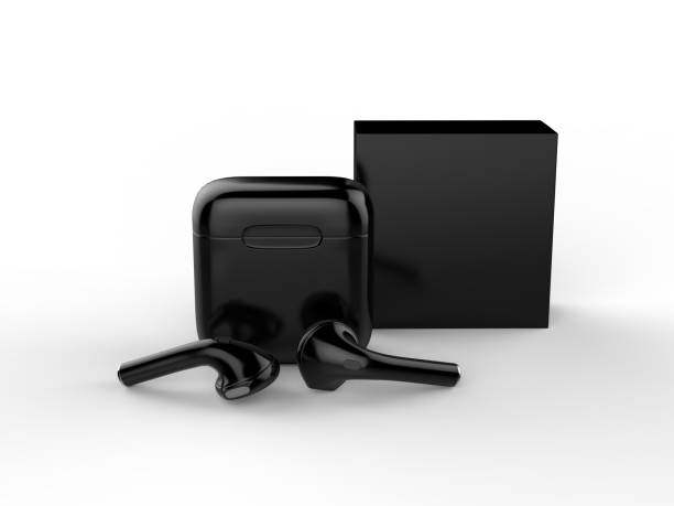 istock Blank promotional wireless earbuds with box package. 3d render illustration. 1185465185