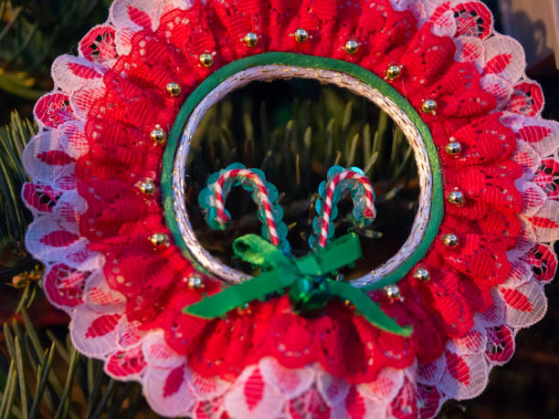 istock Homemade Christmas Tree Ornament candy cane lace 1185465491