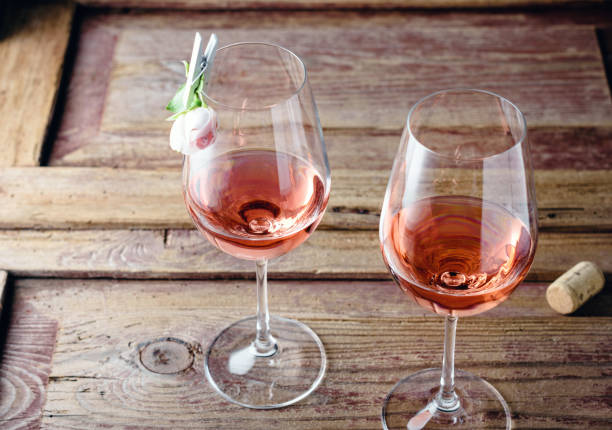 istock Two wine glasses of rose wine. 1185465954