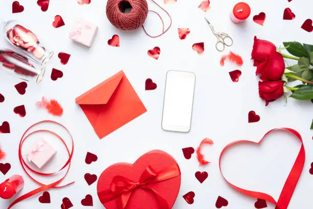 Photo of Smartphone mock up template for Valentine's day with heart shapes